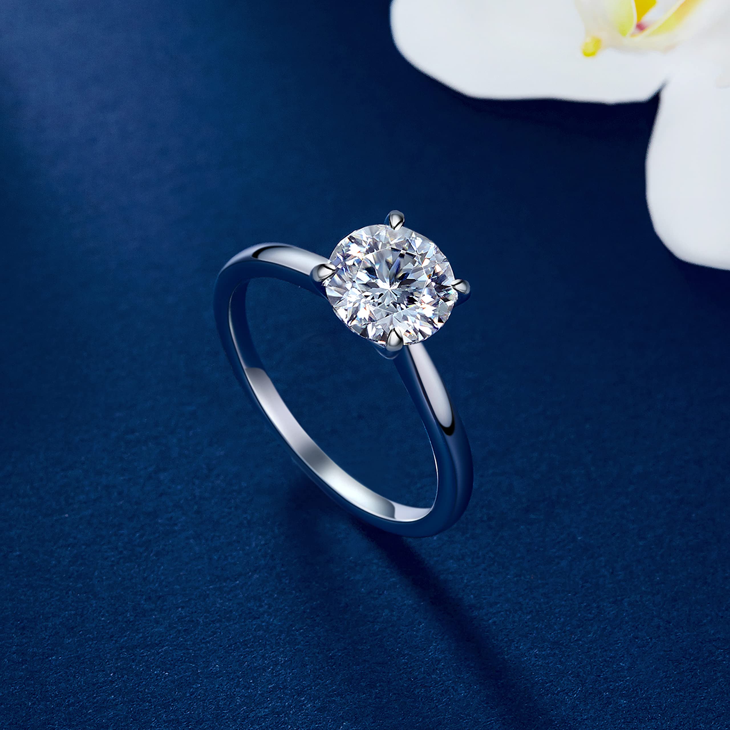 MomentWish Moissanite Anello Donna, 1/2 Carato Anello Solitario Fidanzamento Anelli Donna VVS1 D Colore Eternità Argento 925 Regalo di nozze per Donna