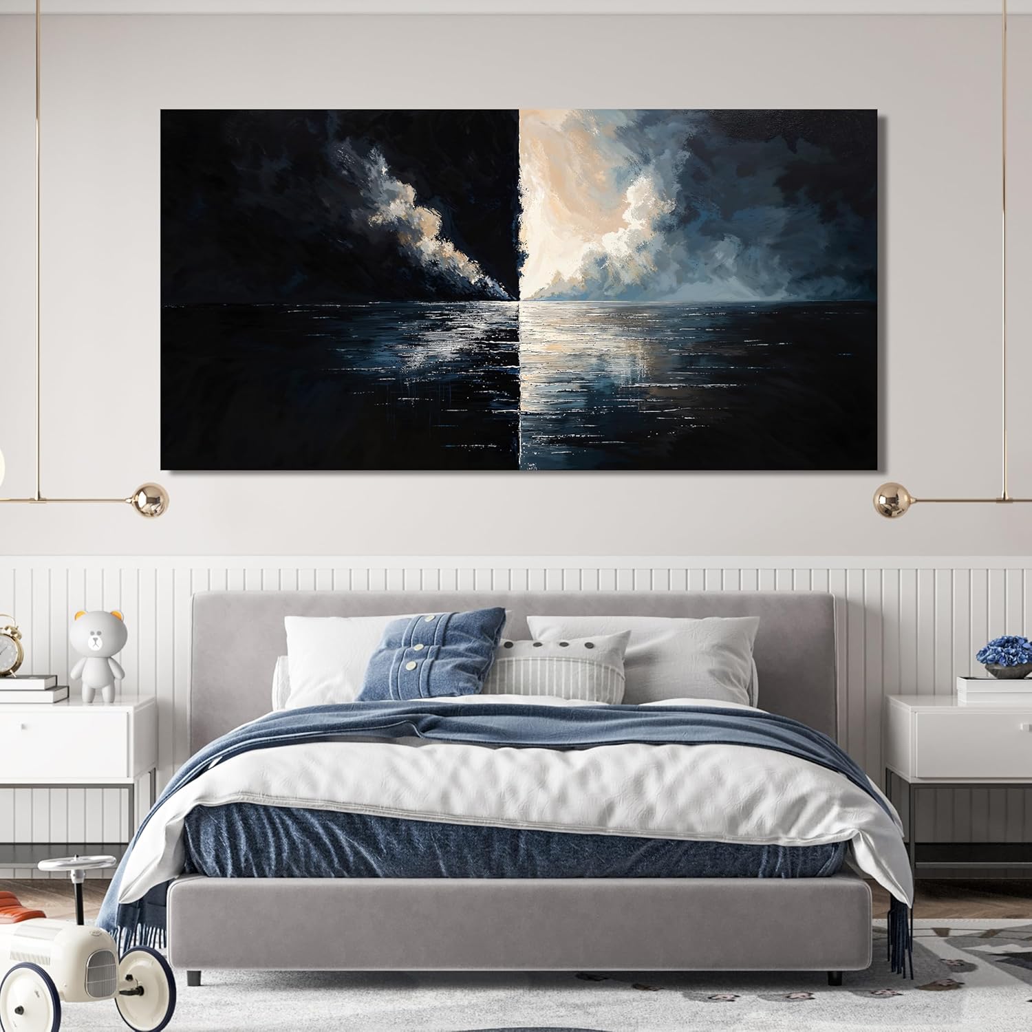 Abstract Large Wall Art Decor Wall Art Pictures for Living Room Abstract Canvas Art Wall Decor Modern Black and White Wall Art Prints Oversized Coastal Wall Art Bedroom Office Home Decor 29" X 58" JYQ-S Wrapped Canvas 58"L x 29"W