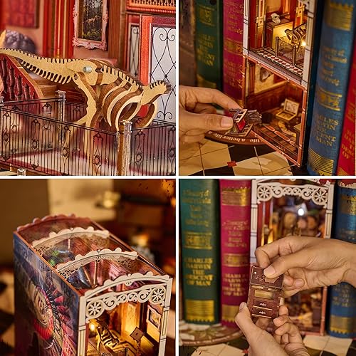 Miniatura 41 de Spilay Kit de montaje de rincón de libro en miniatura para casa de muñecas, rompecabezas de madera 3D, decoración con caja de música de luz sensor