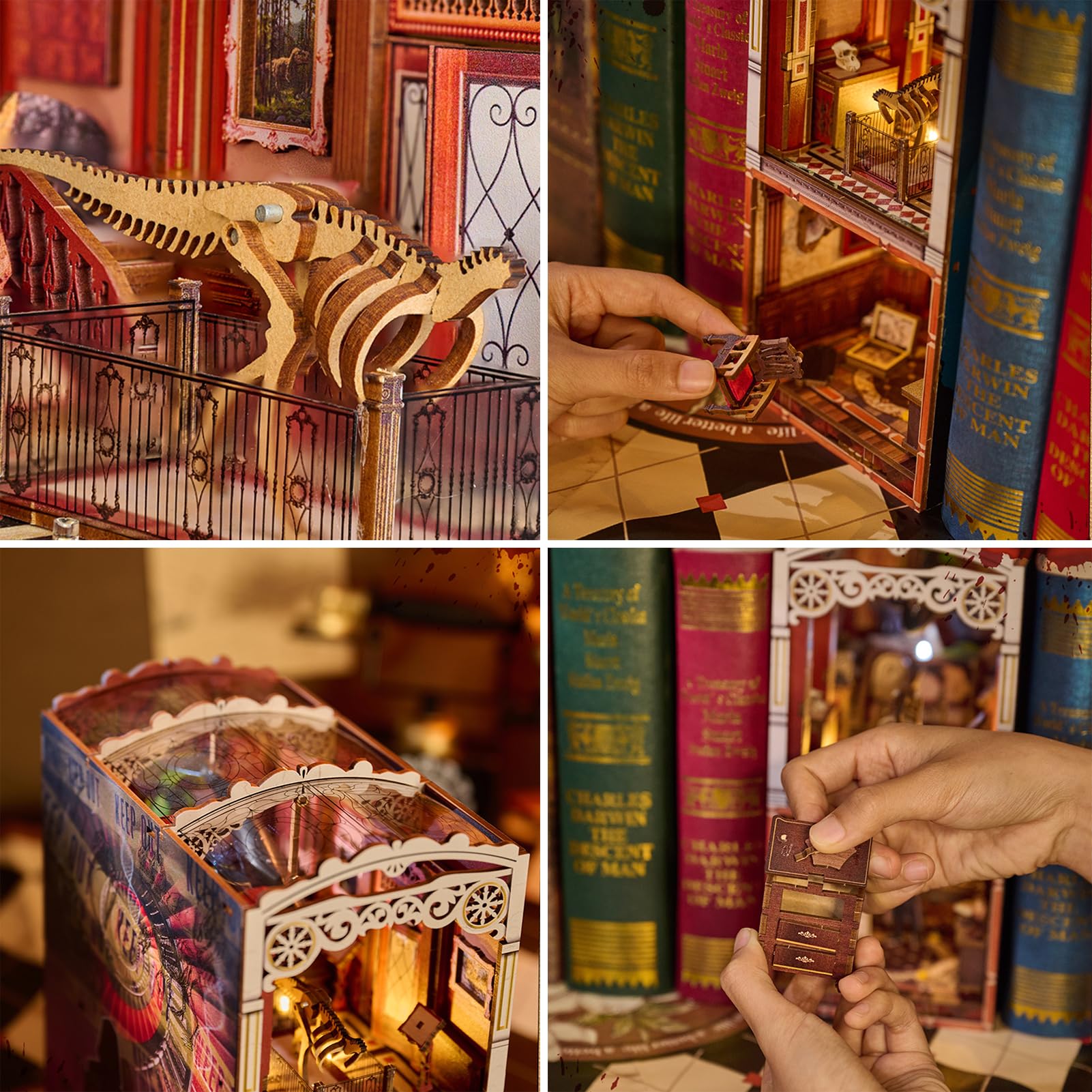 Spilay DIY Puppenhaus-Bücherregal Mit LED-Beleuchtung – 3D-Holzpuzzle Für Erwachsene, Miniatur-Dekoration Zum Selberbauen (Modell SQ06)
