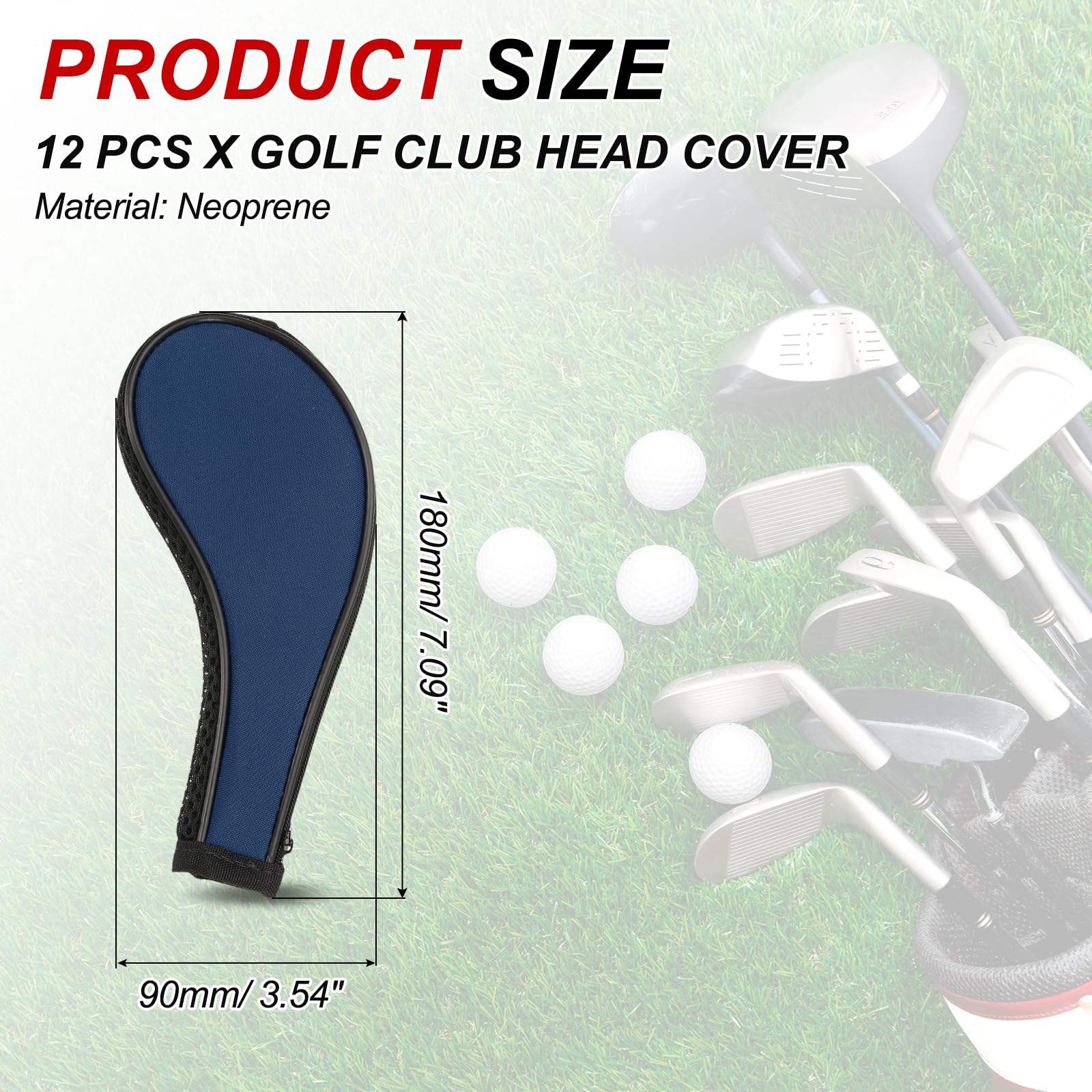 PATIKIL Housse pour Tête De Club De Golf, 12 Pcs Housses pour Fers De Golf en Néoprène Housse pour Driver Cadeaux pour Amateurs De Golf pour Hommes Femmes, Bleu Foncé/Noir