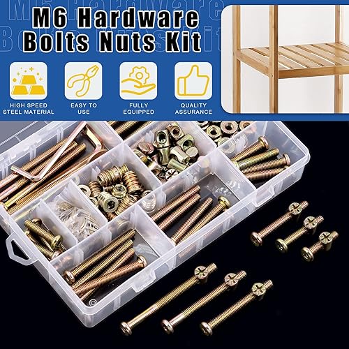 Miniatura 3 de Glarks Juego de 138 tornillos de repuesto para cuna M6, tornillos hexagonales M6 x 25/35/45/55/65/75/85/3.346 in con tuercas, arandelas y