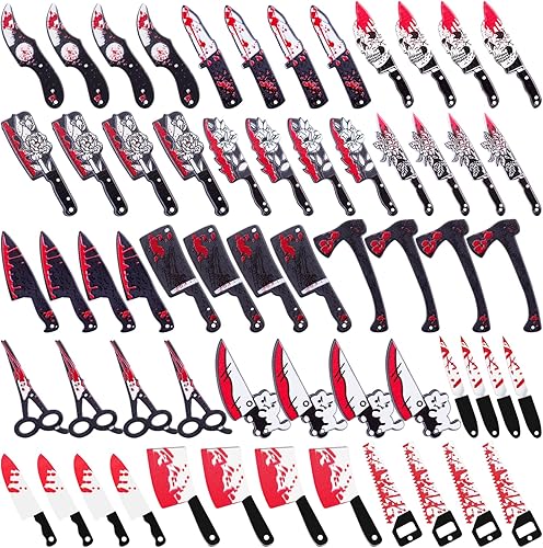 Kalolary Dijes falsos de cuchillo sangriento para hacer joyas, 60 piezas colgantes de acrílico de Halloween Cruz ataúd encanto Halloween gótico