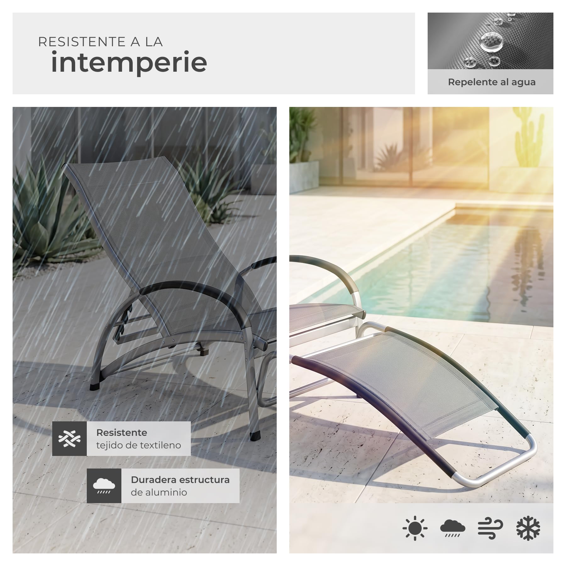 tectake® Tumbona Mecedora 2 en 1, Tumbona Jardín Exterior, Silla Mecedora, Respaldo Ajustable, Estructura de Aluminio, Tejido Transpirable, Ideal para Jardín y Playa - 2 Unidades