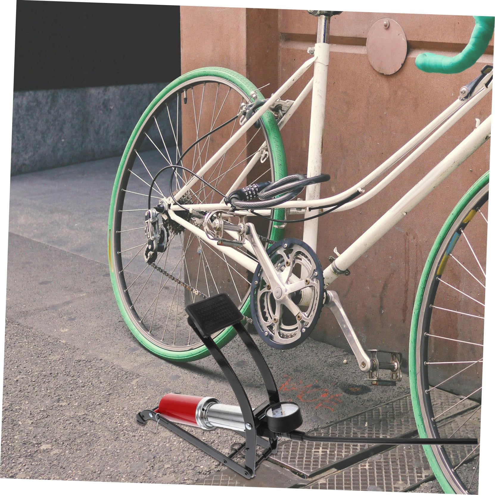 Hochdruck Fahrradpumpe Fußluftpumpe aus Langlebig Robust mit Fußstütze für Motorrad und Fahrrad Praktisch Tragbar Einfache Bedienung