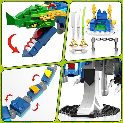 Miniatura 2 de Under the Baubles Juegos de construcción de dragón, juguetes de dragón legendario ninja para niños, juguetes de construcción con alas, armas,
