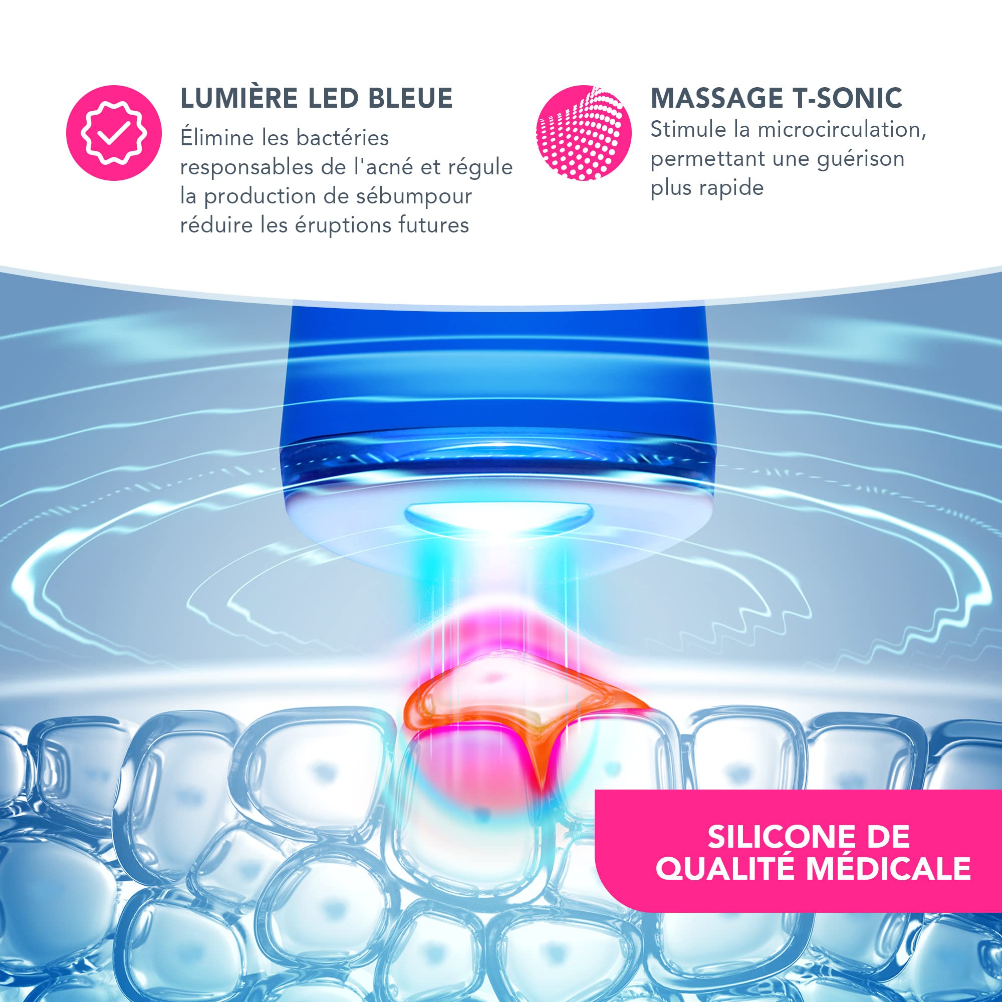 FOREO ESPADA Appareil traitement de l'acné par lumière LED bleue, traite les cicatrices d'acné, élimine les boutons et l'acné, nettoie et purifie la peau, silicone de qualité médicale.