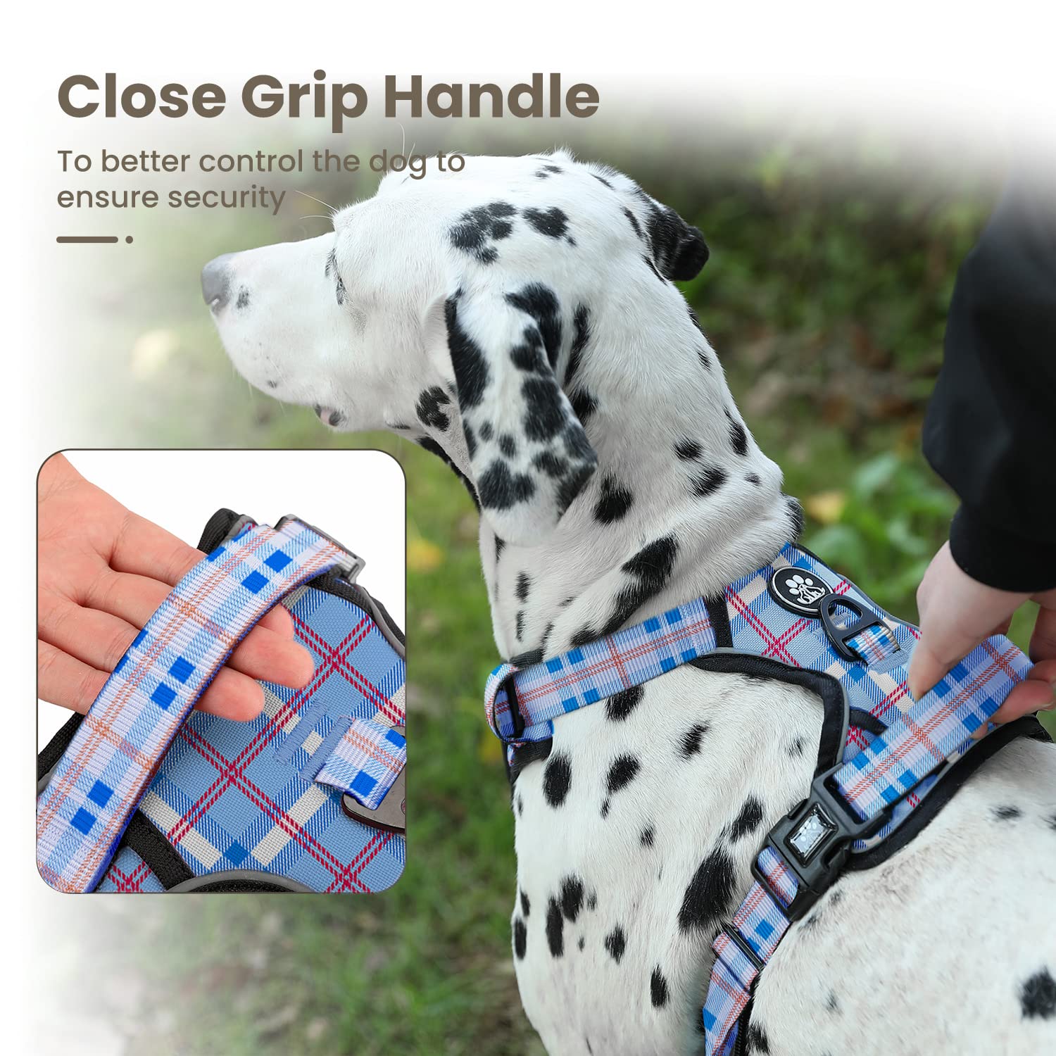 FURRYFECTION No-Pull Dog Harness Medium Dogs, Blue plaid - Image 4