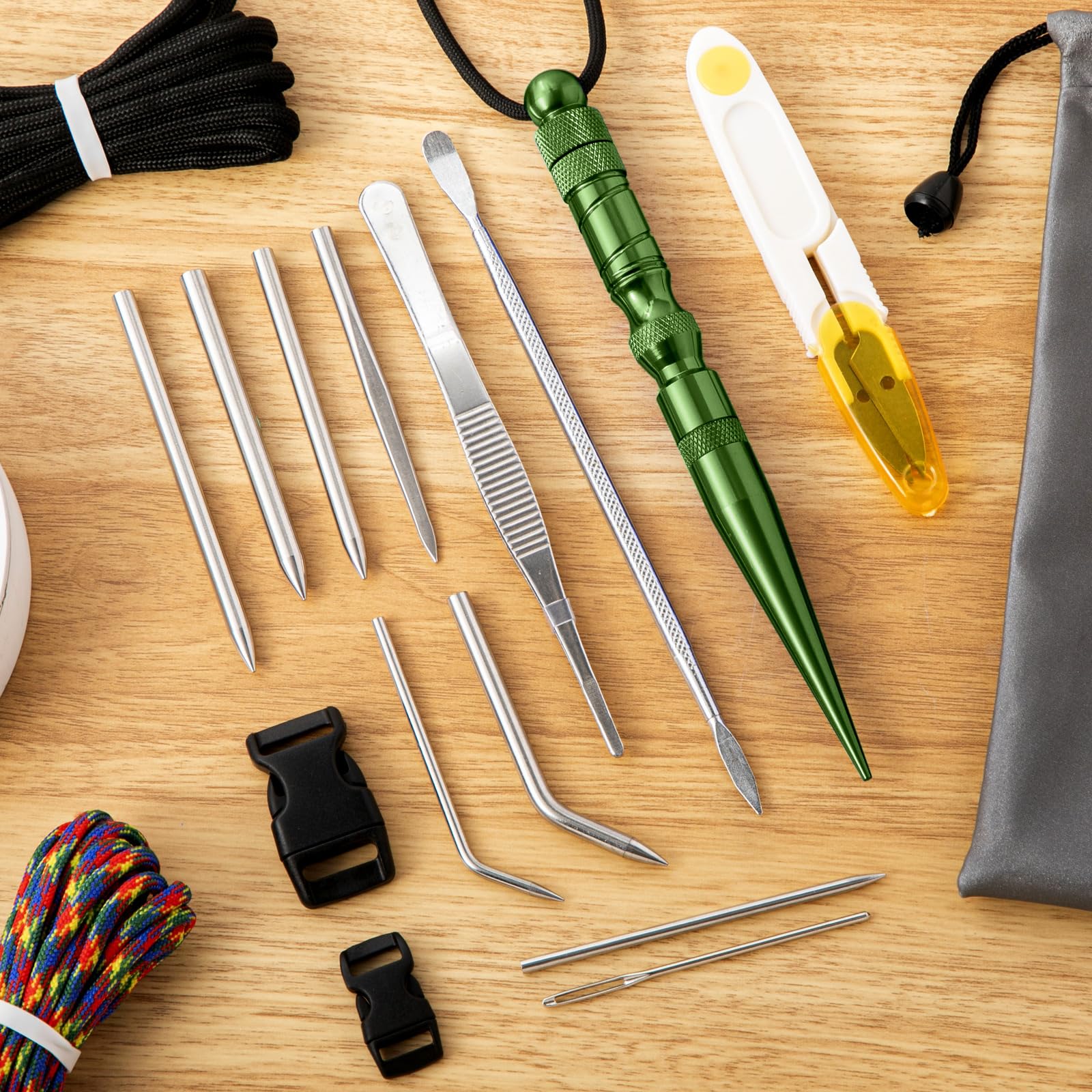Shimeyao 12-teiliges 2025 Update Paracord FID Knotter-Werkzeug-Set, Edelstahl, Marlinspike-Set, Nähen, Schnürnadeln, Glättungsknoten für Marlinspike, Paracord-Leder, andere Kordeln (Armeegrün)
