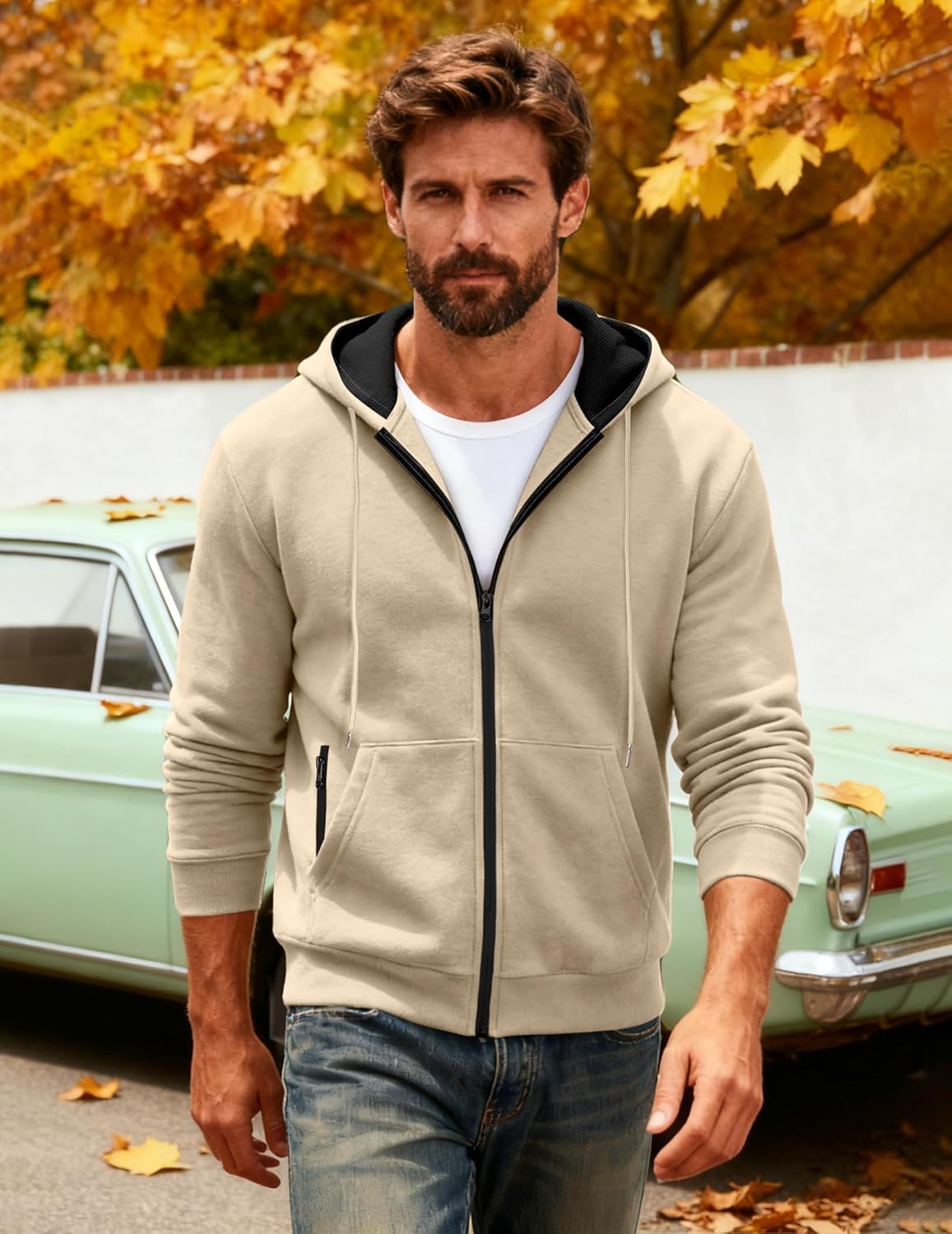 Mens Fleece Hooded Sweatshirt Winter Full Zip Jackets Long Sleeve Outerwear with Multi Pockets - Image 4