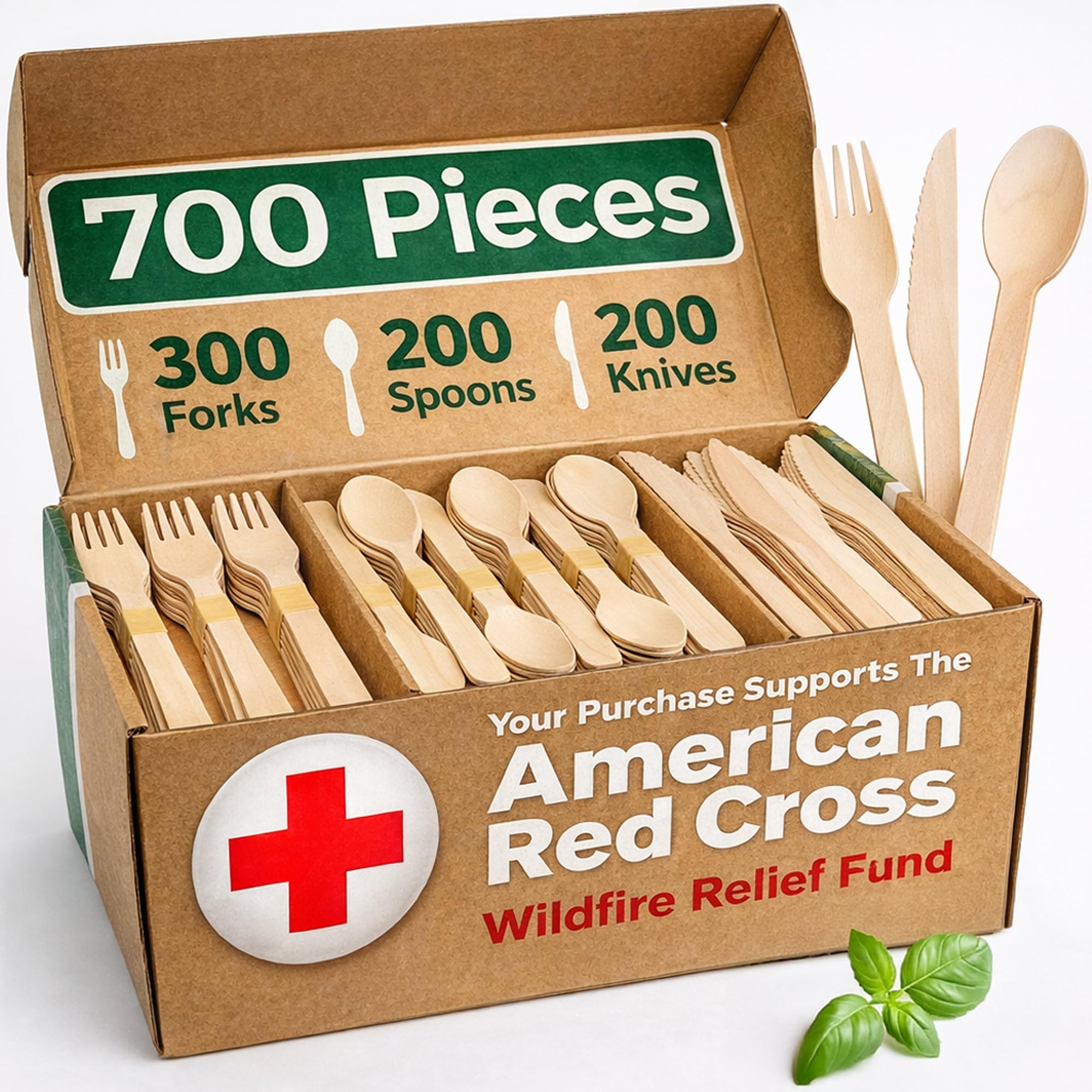 700 PCS Wooden Cutlery Set - 100% Compostable Silverware (300 Forks, 200 Spoons, 200 Knives) - Eco-Friendly Wooden Utensil Set & Disposable Party