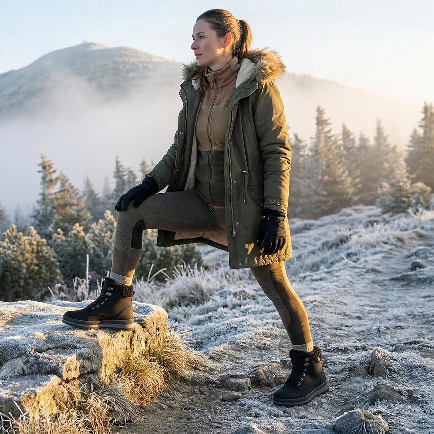 hash bubbie Women's White Combat Boots Black Platform Boots Non Slip Waterproof Ankle Boots Fall Winter Hiking Boots Fuzzy Snow Boots for women with Zipper 8 Black