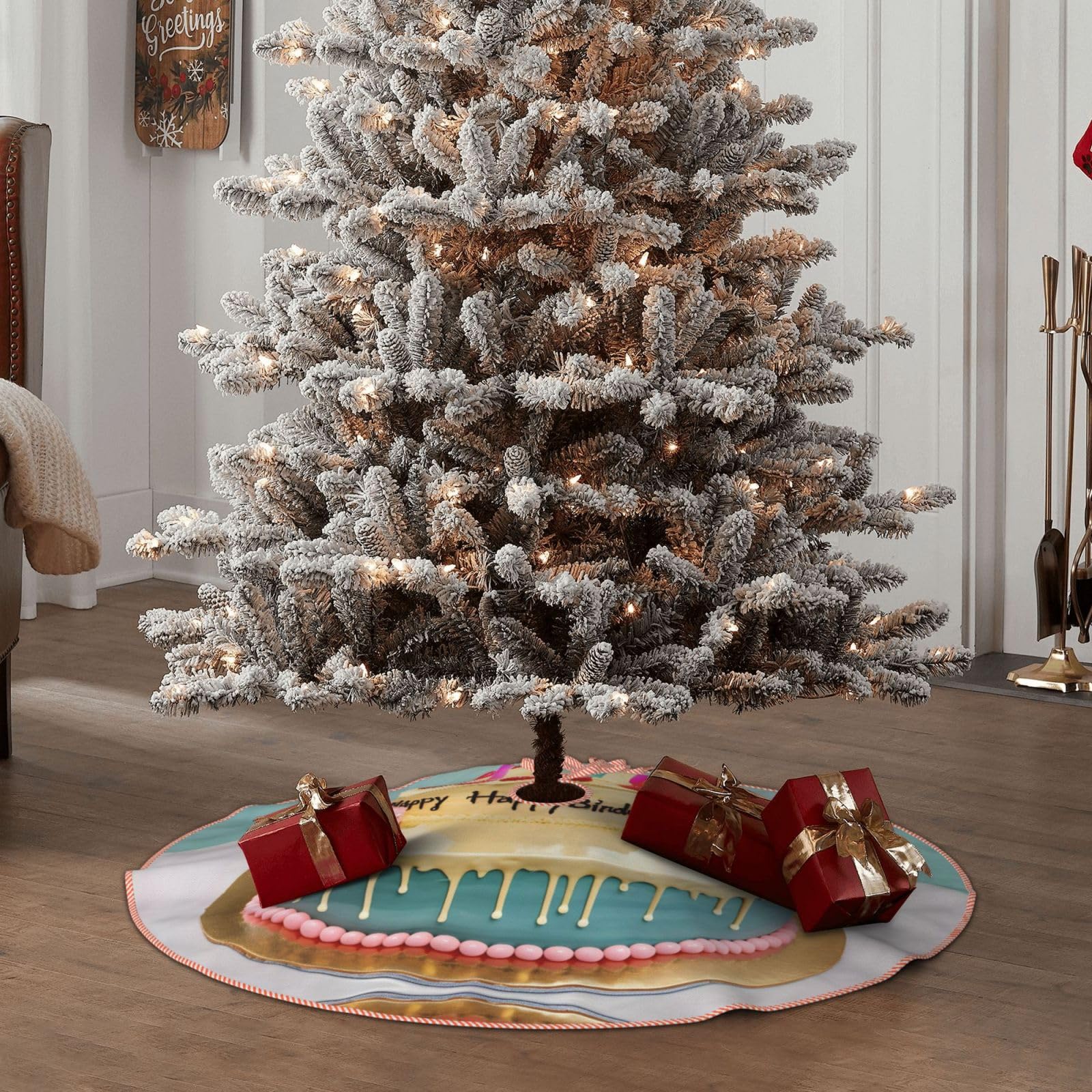 Amazon.com: Happy Birthday Big Cake Print Christmas Tree Dress Holiday  Party Tree Dress Decorated New Year Halloween Tree mat : Home & Kitchen