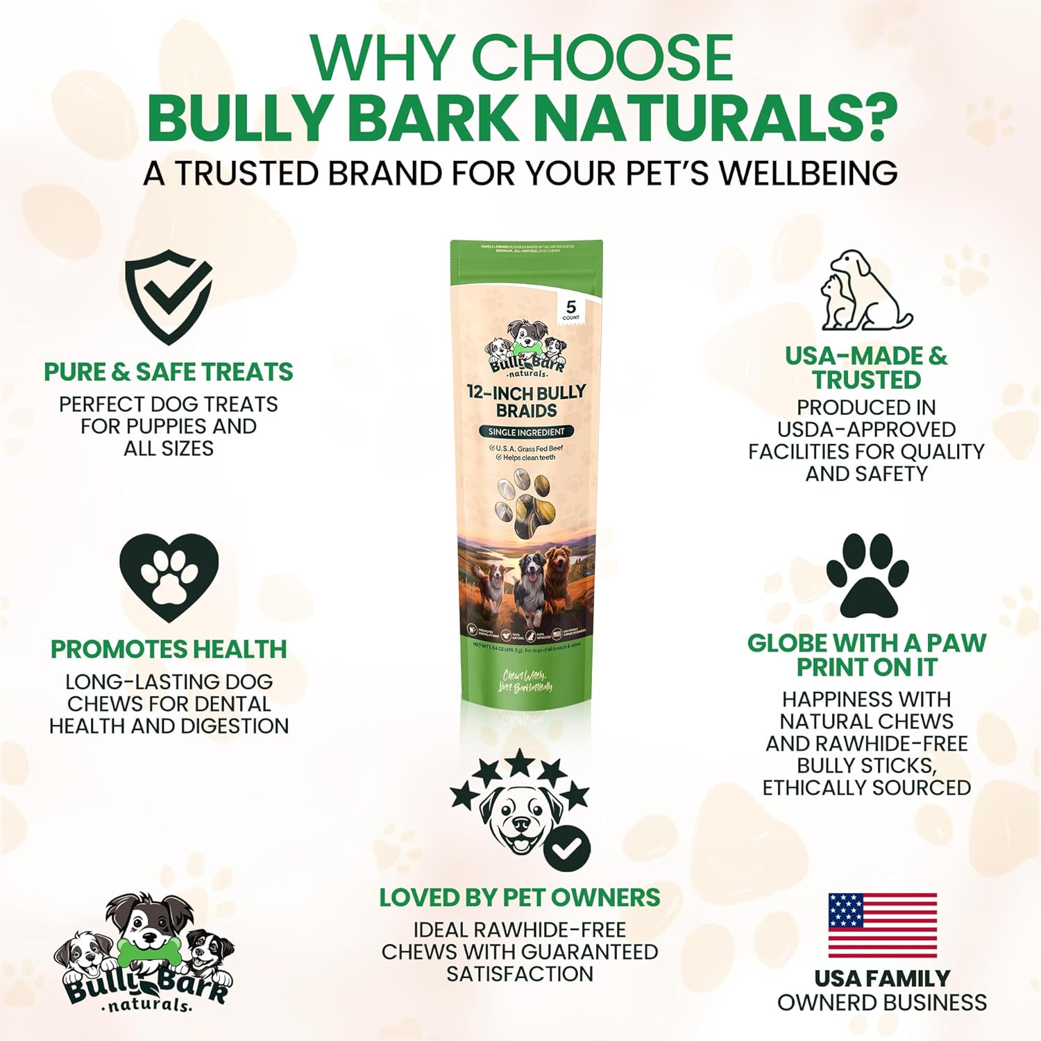 12” Odor Free Braided Bully Sticks for Dogs - 3 Count - 100% Natural Grass-Fed Beef Braided Dog Chews, High Protein, Fully Digestible & Rawhide Free, Long Lasting Bully Braids for All Breed Sizes