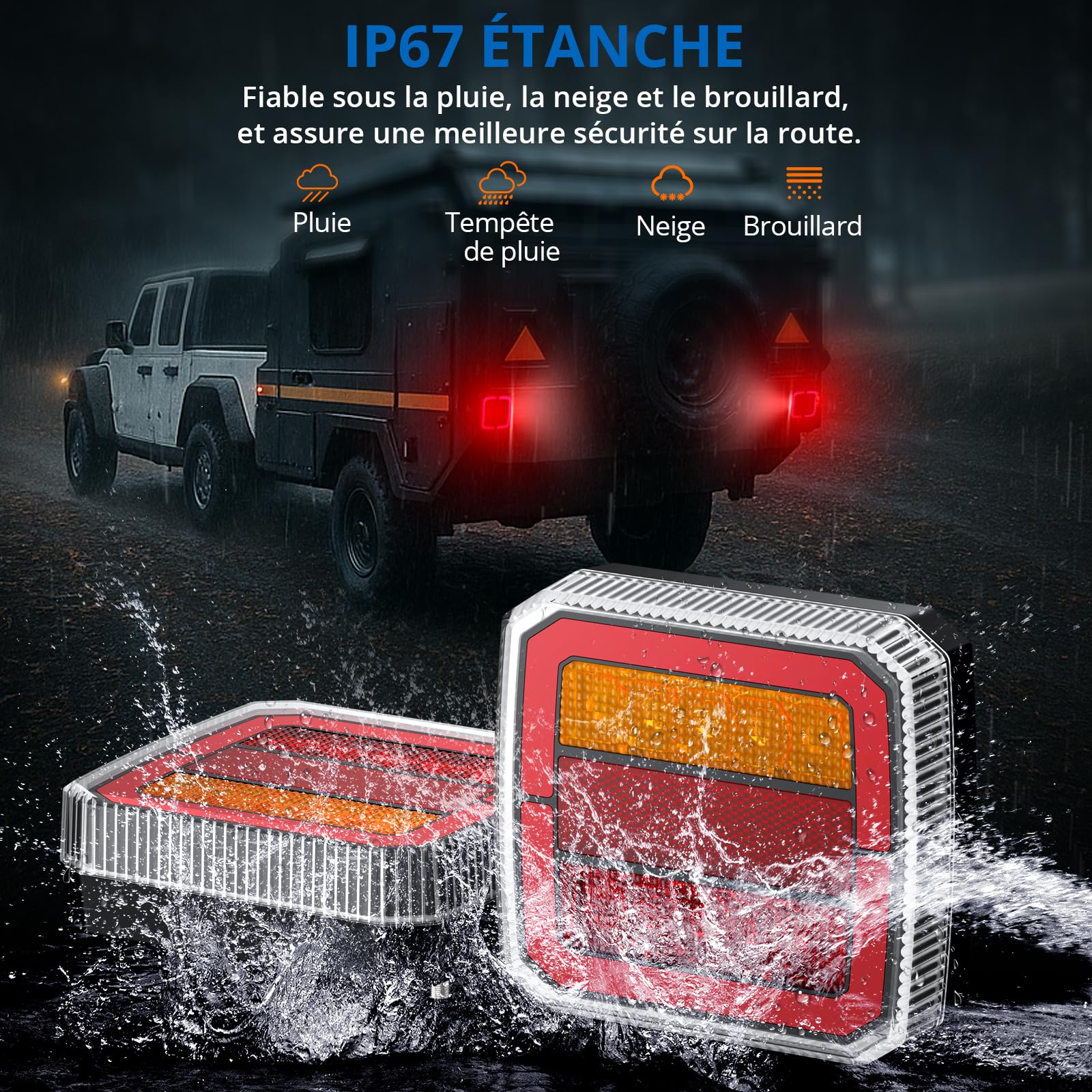 2PCS Feux arrière 40 LED pour Remorque 12-30V, avec Câble 9.75m