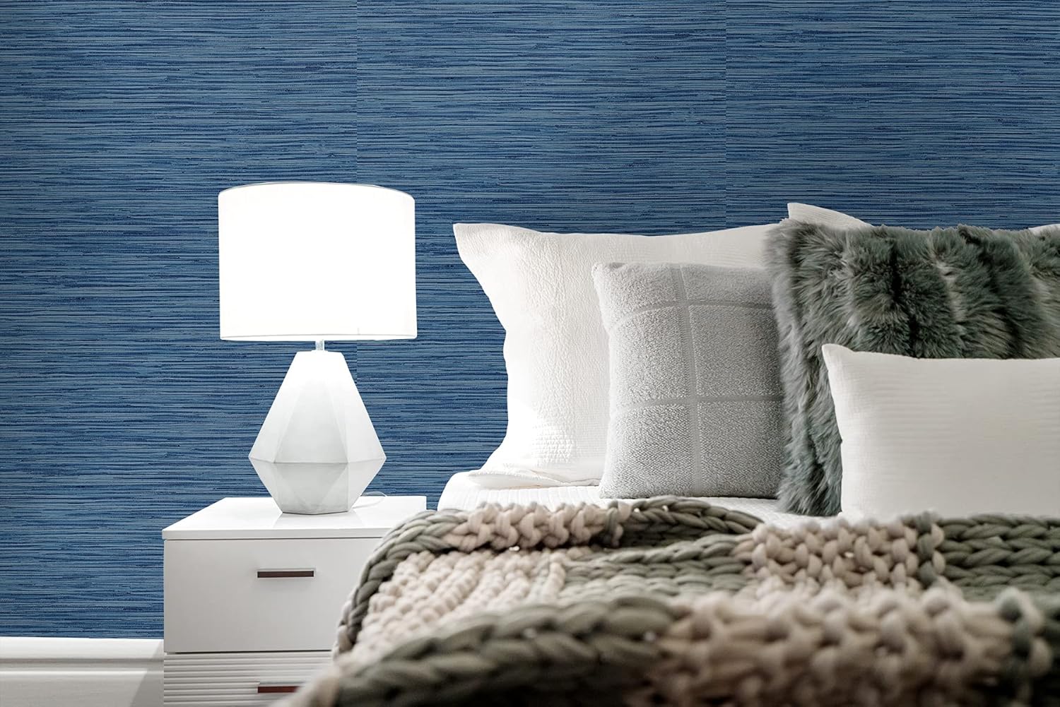 NextWall Stacy Garcia Home Faux Grasscloth Peel and Stick Wallpaper (Marine Blue)