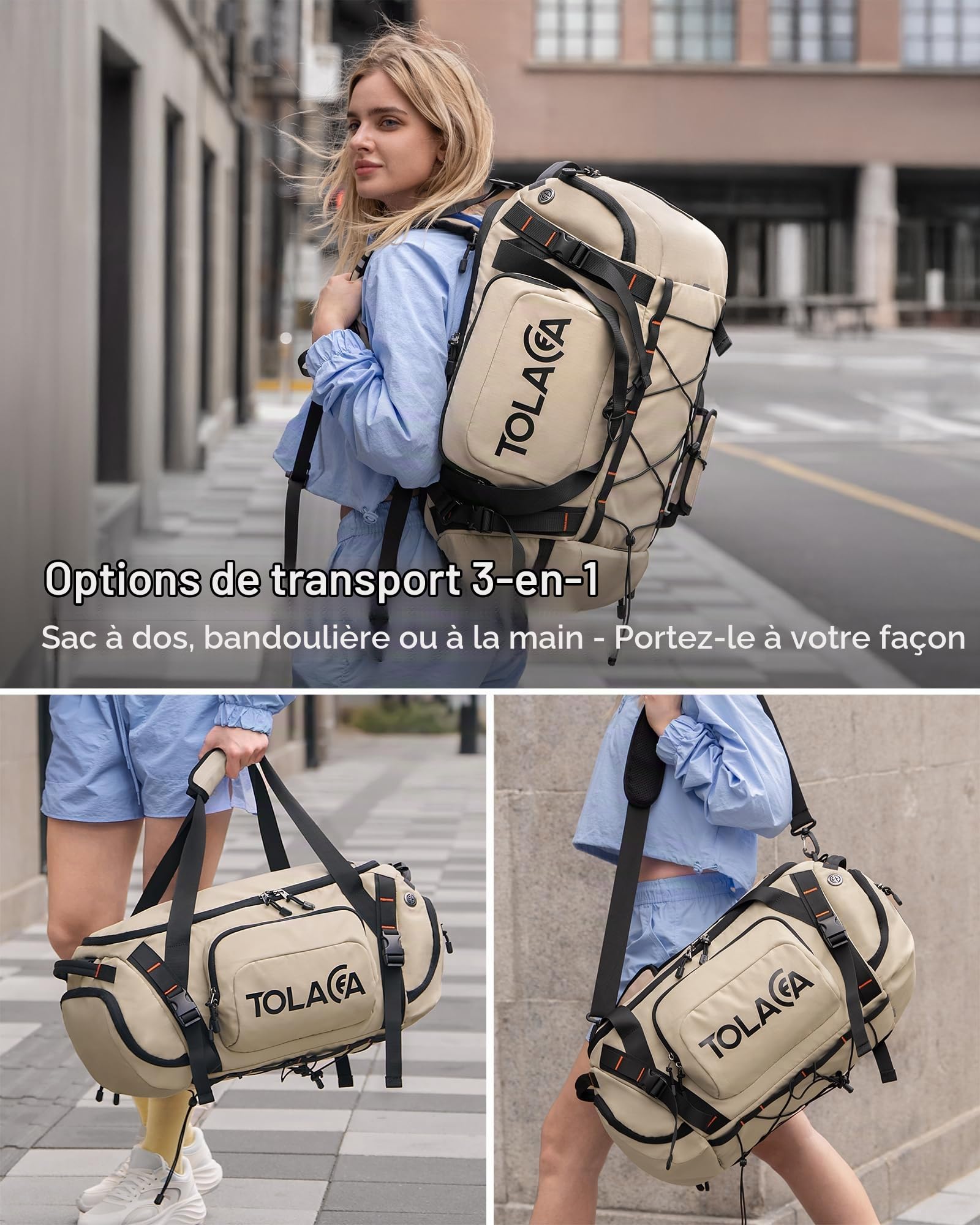 Tolaccea Sac de Sport 40L Homme Femme – Sac à Dos Sport & Sac de Voyage Grande Capacité avec Compartiment Chaussures, Compartiment Humide et Poche Ordinateur 15,6" – Gym, Week-End, Fitness (Kaki)