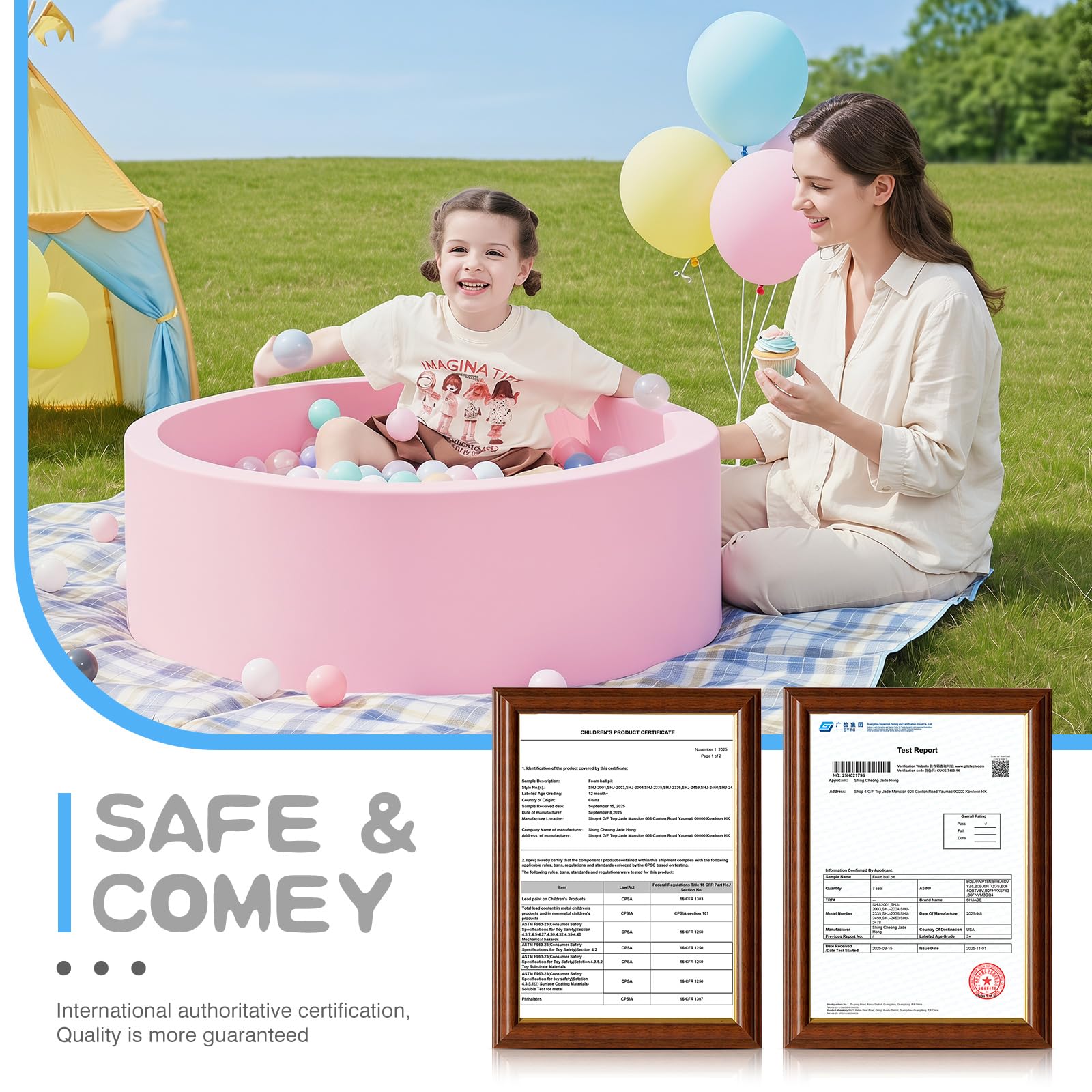 SHJADE Piscina de bolas de espuma de 47.2 x 13.8 pulgadas, pozos de bolas grandes para niños pequeños, piscina redonda suave para niños, regalo ideal para juegos en interiores y exteriores, rosa