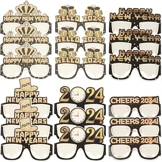 HOLIDYOYO Color Glasses 18pcs 2024 New Year Glasses Happy New Year Eyeglasses Novelty Paper Glasses Photo Props