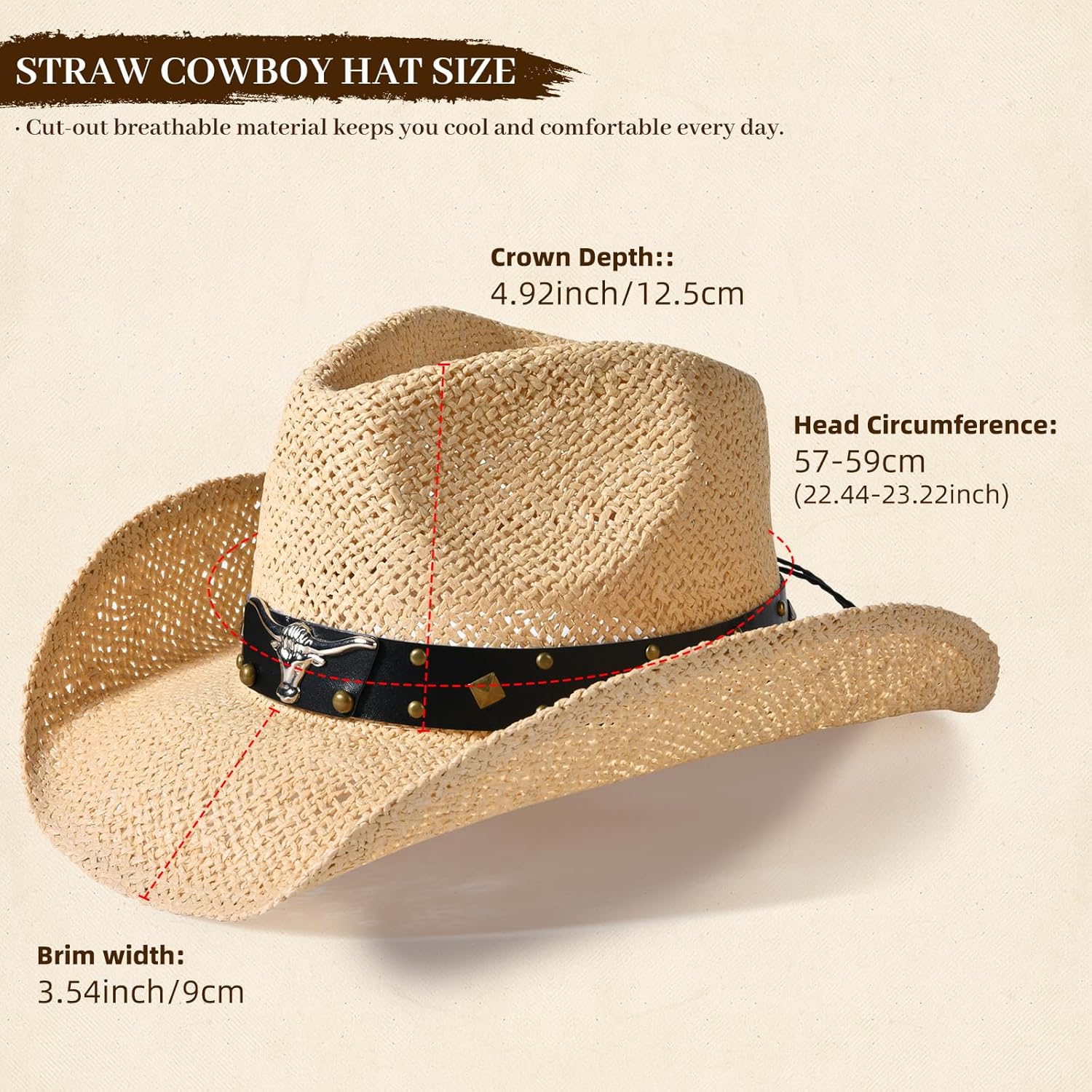 Straw Cowboy Hat for Men Womens Straw Cowgirl Hat Summer Western Cowboy Hats with Wide Brim for Cowgirls and Cowboys - Image 5