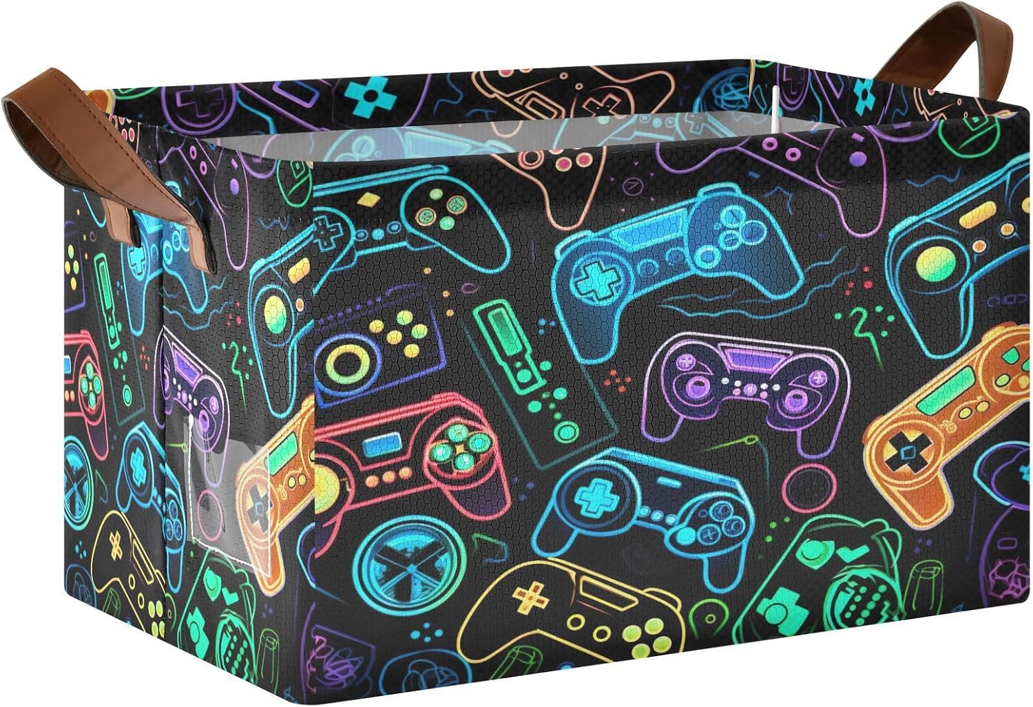 Colorful Video Game Controllers Storage Basket for Shelf Collapsible Organizer Storage Bin Rectangular Baskets for Closet Clothes Toys
