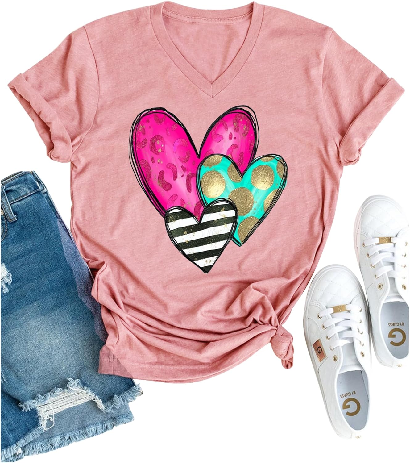 Valentine's Day Sequin Heart Shirt - Women's Cute Graphic Top For Girlfriends & Wives