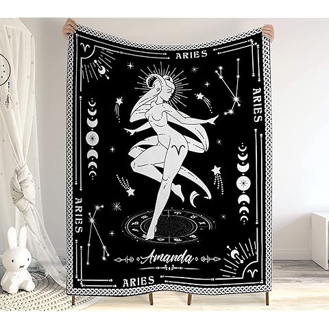 CHIARA CONTI11 Aries Blanket, Constellations Blanket, 12 Horoscope Astrology Blanket, Customized Name Blanket for Aries, Personalized Zodiac Blanket, Aries Blanket Gift Family, Valentines Day Gifts 2
