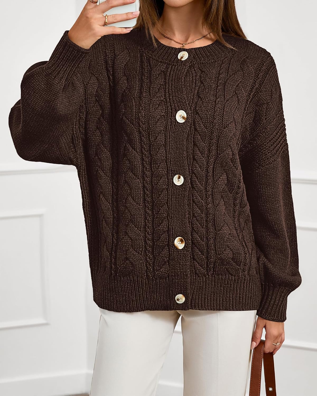 BTFBM Chunky Cardigan Sweaters for Women Fall Fashion 2025 Button Long Sleeve Loose Cable Knit Winter Coats Outerwear - Image 5