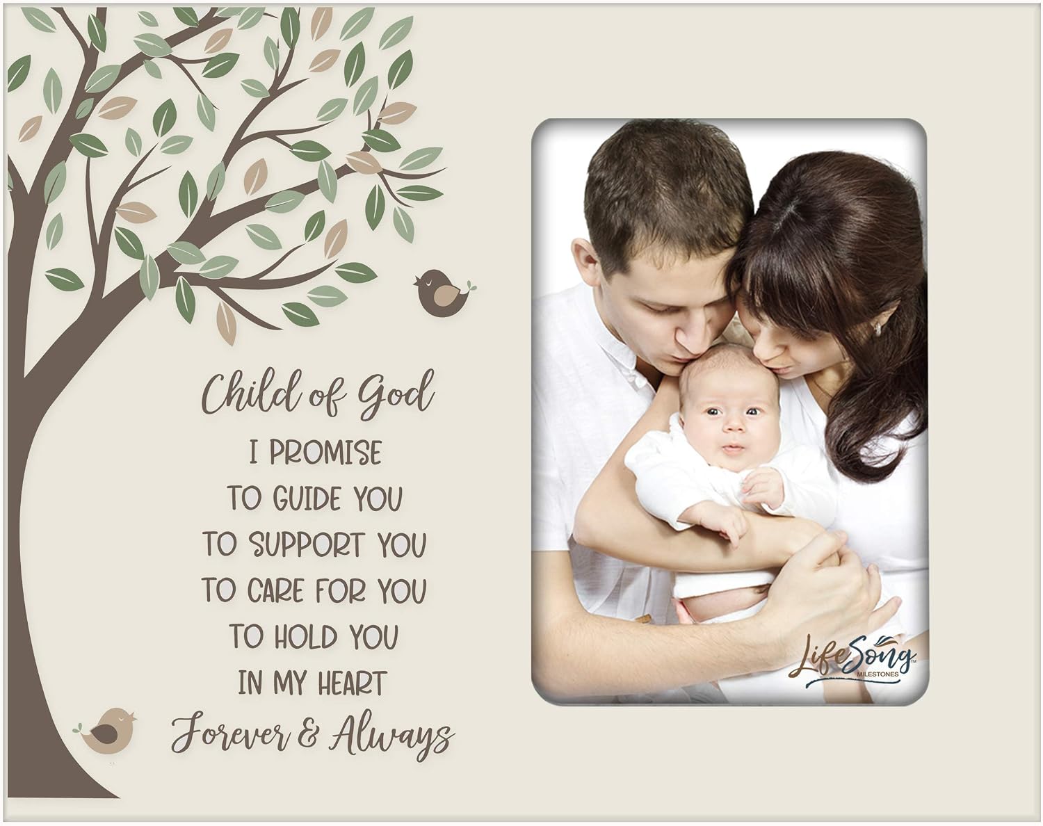 LifeSong Milestones Baptism Photo Frame Blessing for Child 1st Holy Communion 8” x 10” Picture Frame Holds 4” x 6” Photo - Child of God (Pink)