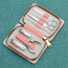 Stainless Steel Professional Nail Clipper Pedicure Set with Scissor Tweezer PU Cover Manicure Tools