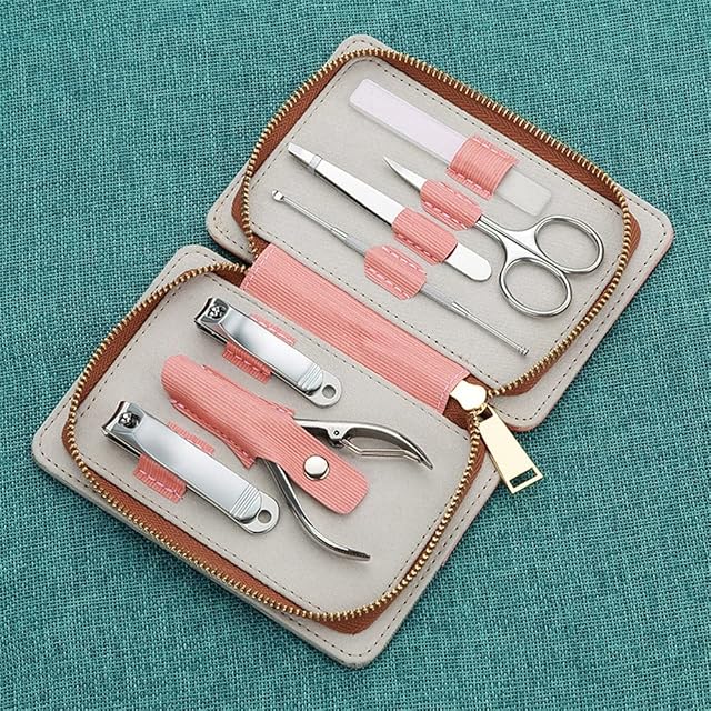Stainless Steel Professional Nail Clipper Pedicure Set with Scissor Tweezer PU Cover Manicure Tools