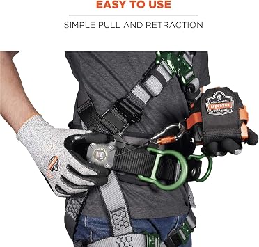 Ergodyne Squids 3002 Retractable Tool Lanyard with Locking Carabiner, Straps to Attach to Belt or Harness, Gray, Standard