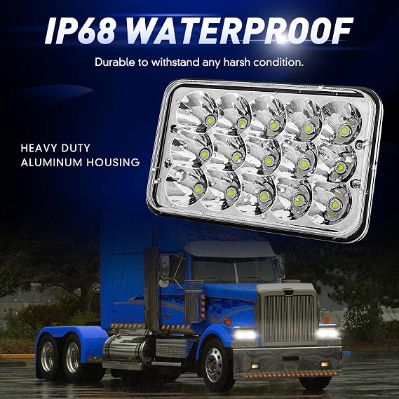BESTZHEYU Compatible for 4pcs 4x6 inch LED Headlights Rectangular Replacement Fit for Peterbil Kenworth Freightinger Probe Oldsmobile Cutlass