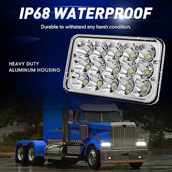 BESTZHEYU Compatible for 4pcs 4x6 inch LED Headlights Rectangular Replacement Fit for Peterbil Kenworth Freightinger Probe Oldsmobile Cutlass