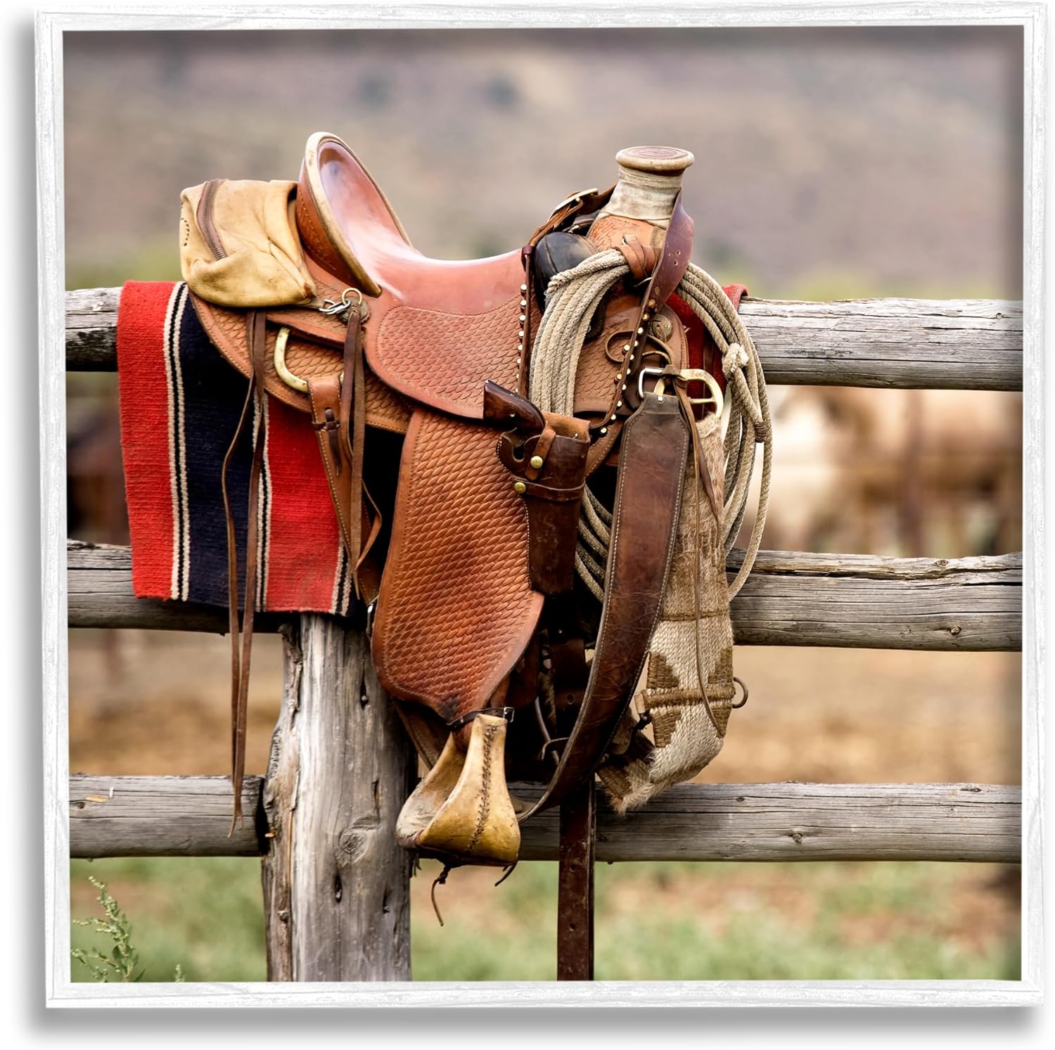Stupell Industries Western Saddle on Fence Framed Giclee Art by Danita Delimont