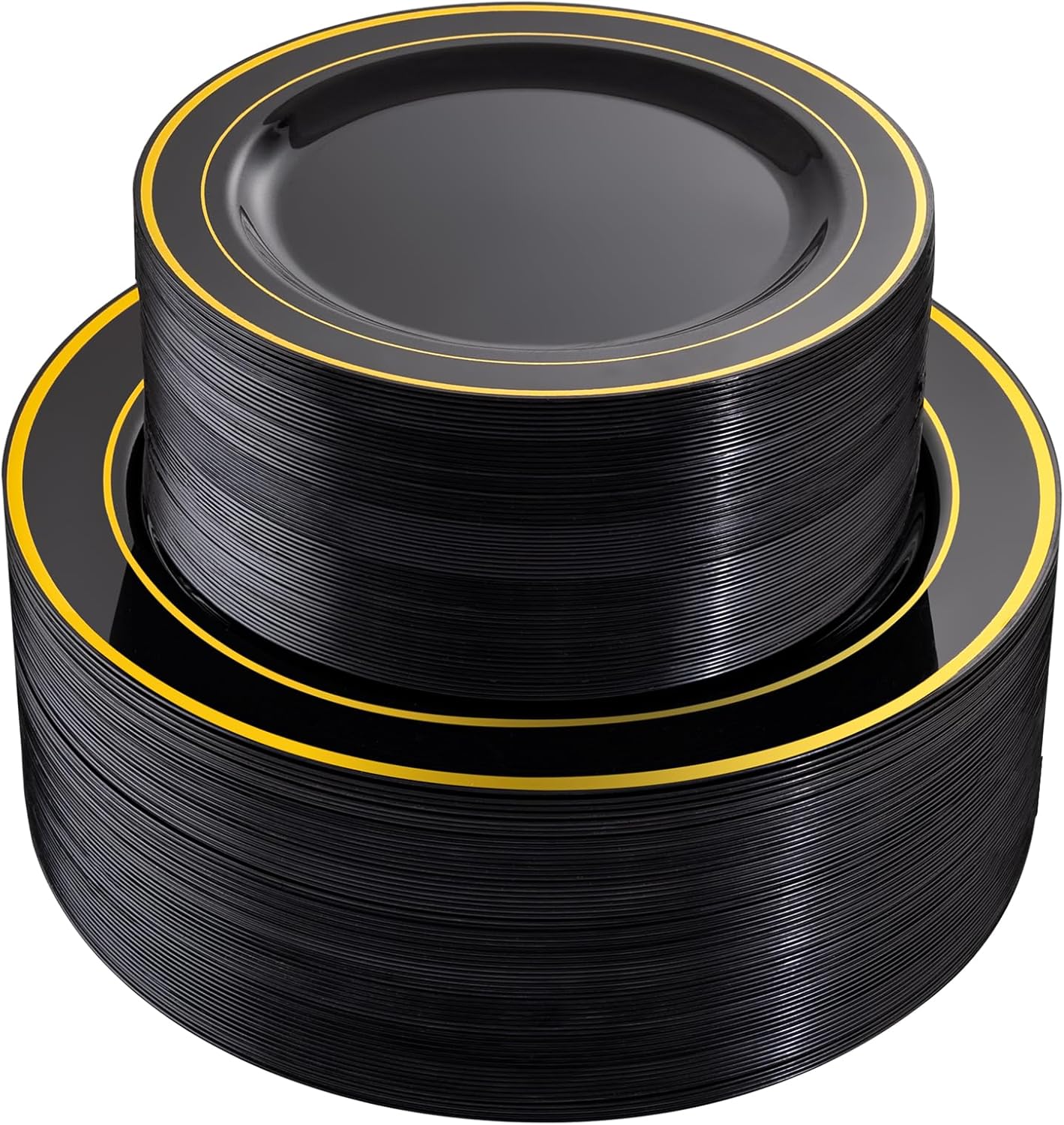 FLOWERCAT 100-Count 2-Ply Black Cocktail Napkins and 100PCS Black and Gold Plates for Party/Wedding