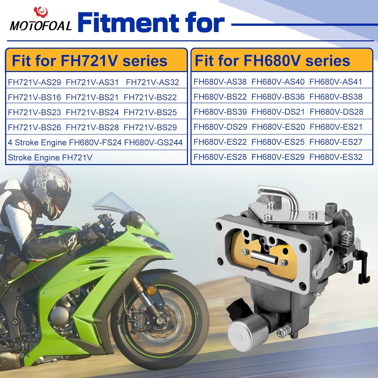 FH661V FH641V Carburetor for Kawasaki FH601V FH641V FH680V FH721V FX850V FX801V 22 HP Engine Carb Replace# 15004-0757 15004-1010 15004-0760 15004-1008 15004-1005 15004-7024 15003-7094 with Gaskets