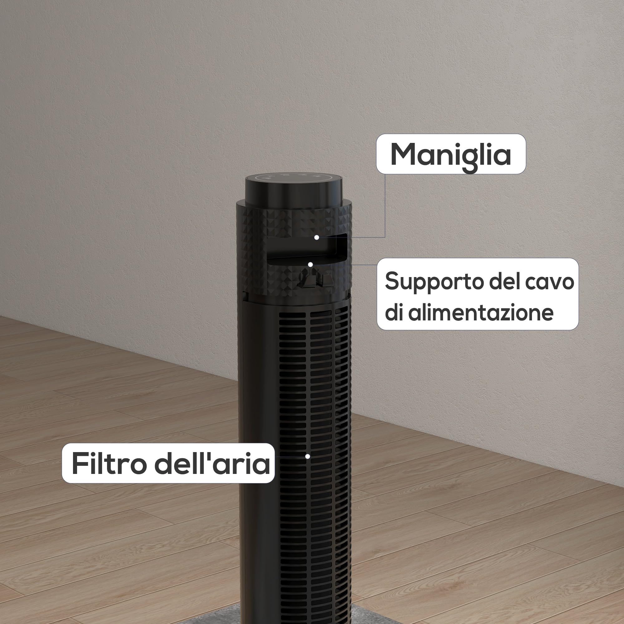 HOMCOM Ventilatore a Torre 45W a 4 Modalità e 3 Velocità con Timer da 12h, Ventilatore da Terra in ABS con Telecomando, Ø31.5x96 cm, Nero