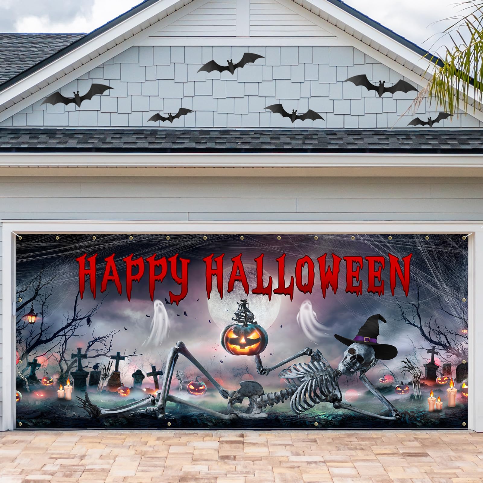 Vlipoeasn Cemetery Sukll Halloween Garage Door Decorations 
