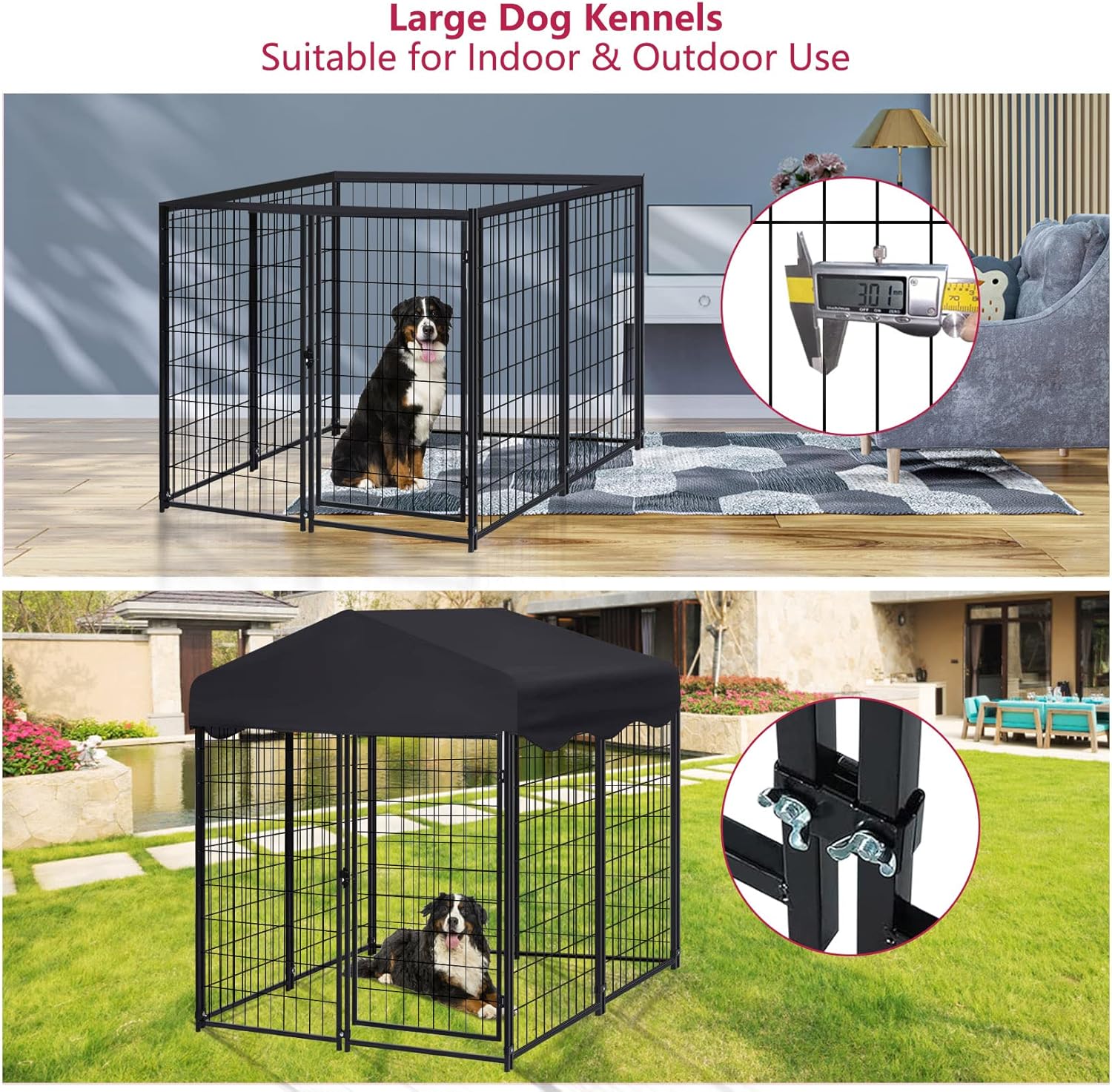 Dog Kennel Outdoor Dog House with Roof Waterproof Cover,2 Sets 4x4x4.5ft Outside Dog Pen for Puppy Small/Medium Dogs,UV-Resistant Exercise Dog Playpen Metal Pet Crate Cage