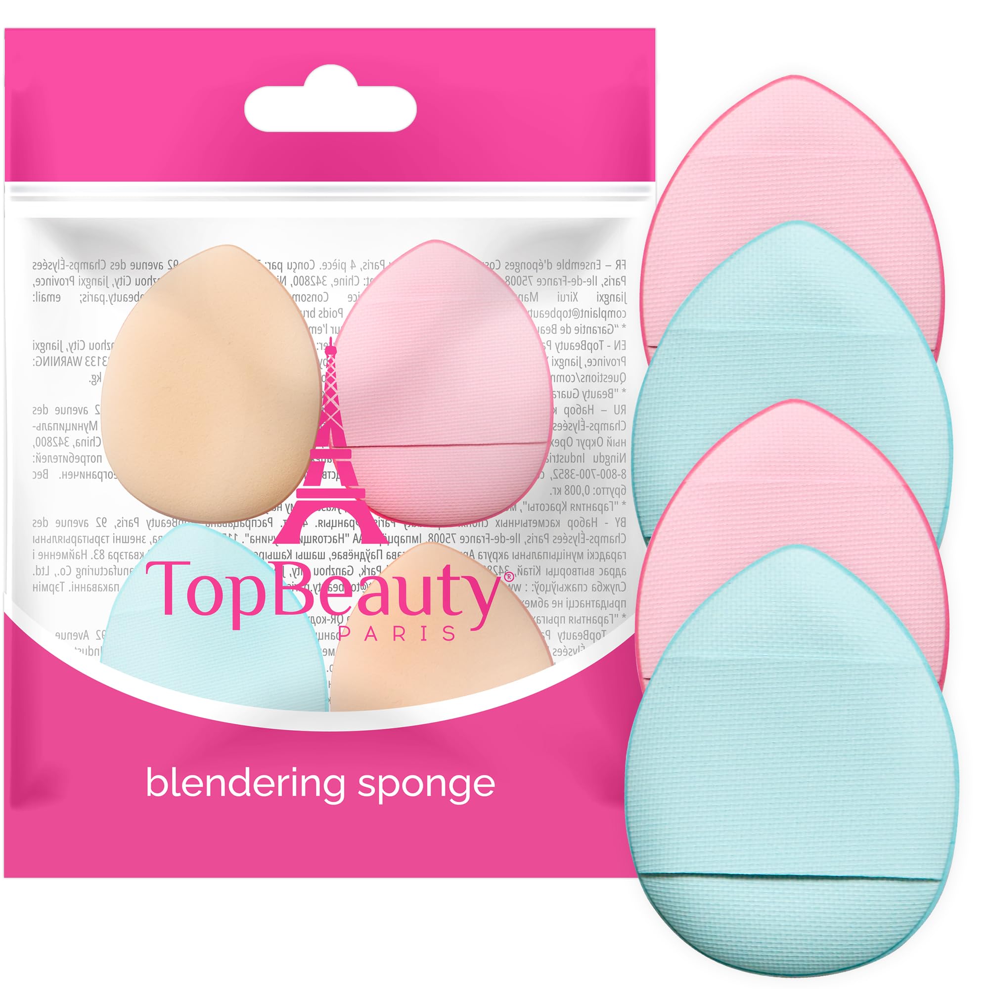 Topbeauty Paris Makeup Mini Sponges Set - Soft Triangle Powder on-Fingers Puffs for Loose and Cosmetic Foundation - 4 Count - Reusable Pad - Body