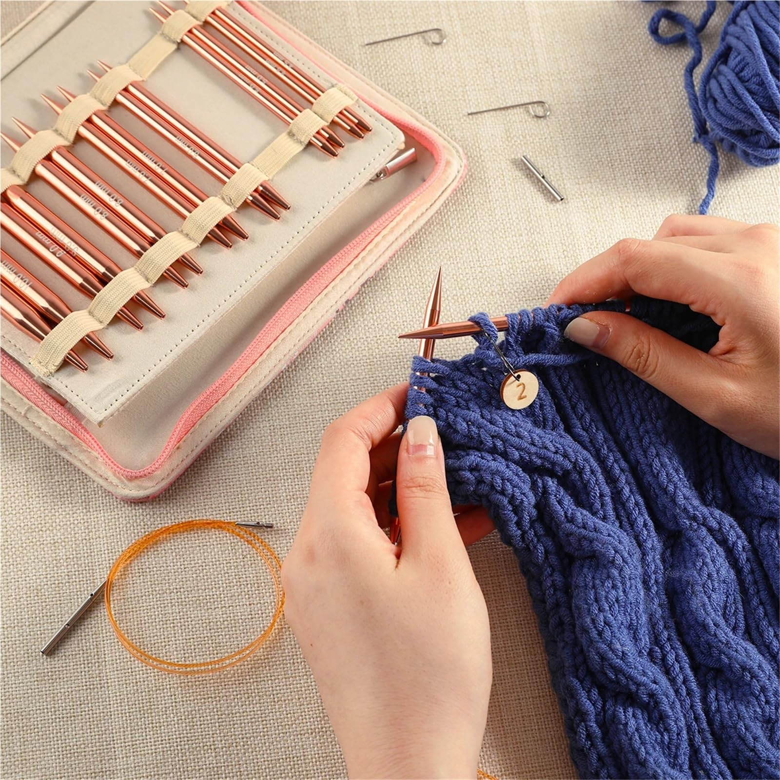 Conjuntos de agujas tejer circulares intercambiables, 26 Uds., ganchillo, bolsa Color rosa, accesorios for herramientas costura Aguja de tejer