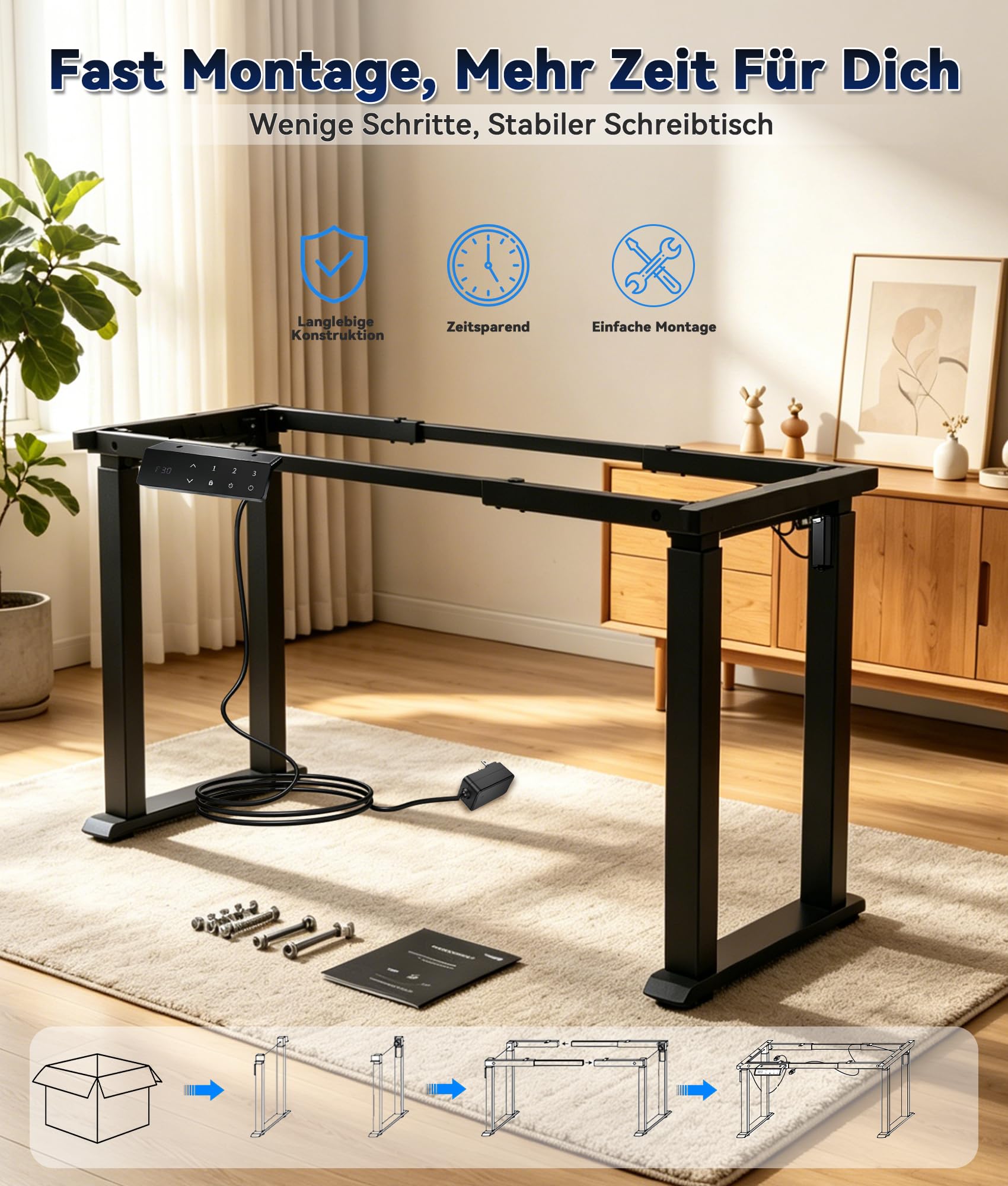 Höhenverstellbarer Schreibtisch Elektrisch mit 2 Motoren, 150Kg Schreibtisch Höhenverstellbar mit 3 Memory-Steuerung & Steh Erinnerungs & Fehlverriegelungsschutz, Schreibtisch für Zuhause,Büro