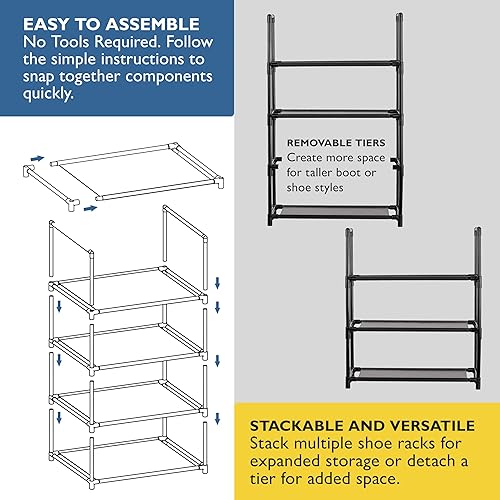 Miniatura 5 de Sundaze Zapatero  Zapatero de 4 niveles para armario, organizador de zapatos apilable resistente para armario, dormitorio, entrada, garaje, estante