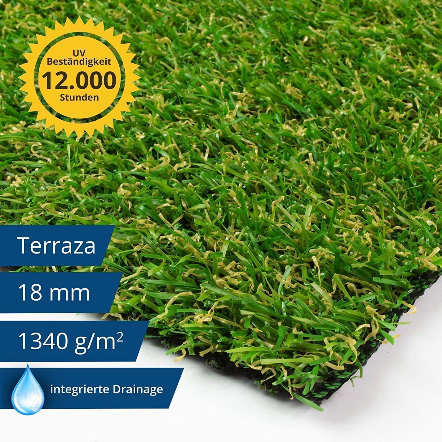 Floordirekt Prato Artificiale, Terraza, Tappeto erboso a rotelle, Altezza: 18 mm, Robusto e Resistente ai Raggi UV, Prato in plastica, Prato da Giardino, Prato per terrazza e Giardino (200 x 150 cm)