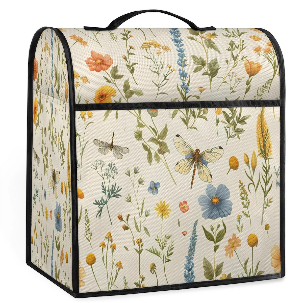 Sabokido Dragonfly Flowers Kitchen Aid Mixer Cover Compatible with 6-8 Quart Kitchen Aid Tilt Head & Bowl Lift, Stand Mixer Cover with Pockets and Handle, Dust Cover Accessories