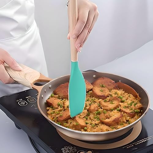 Miniatura 9 de Juego de utensilios de cocina y cuchillos de silicona verde azulado de 19 piezas, incluye 11 utensilios, 5 cuchillos, tijeras, bloque y tabla de