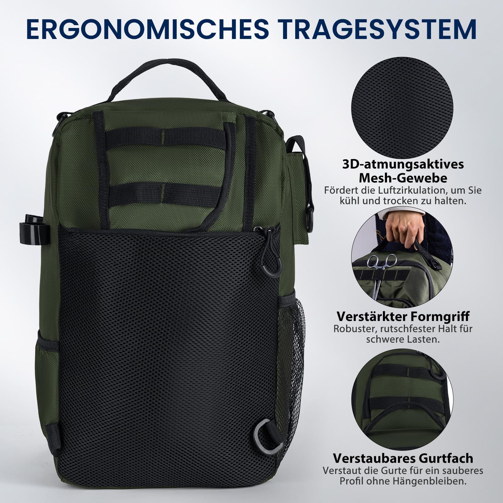 Goture Angelrucksack Umhängetasche mit 3 Köderboxen, wasserabweisend | Gepolsterte Schultergurten, rutschfester Boden, verstellbarer Angelrutengurt – ideal für Angel- und Outdoor-Ausflüge