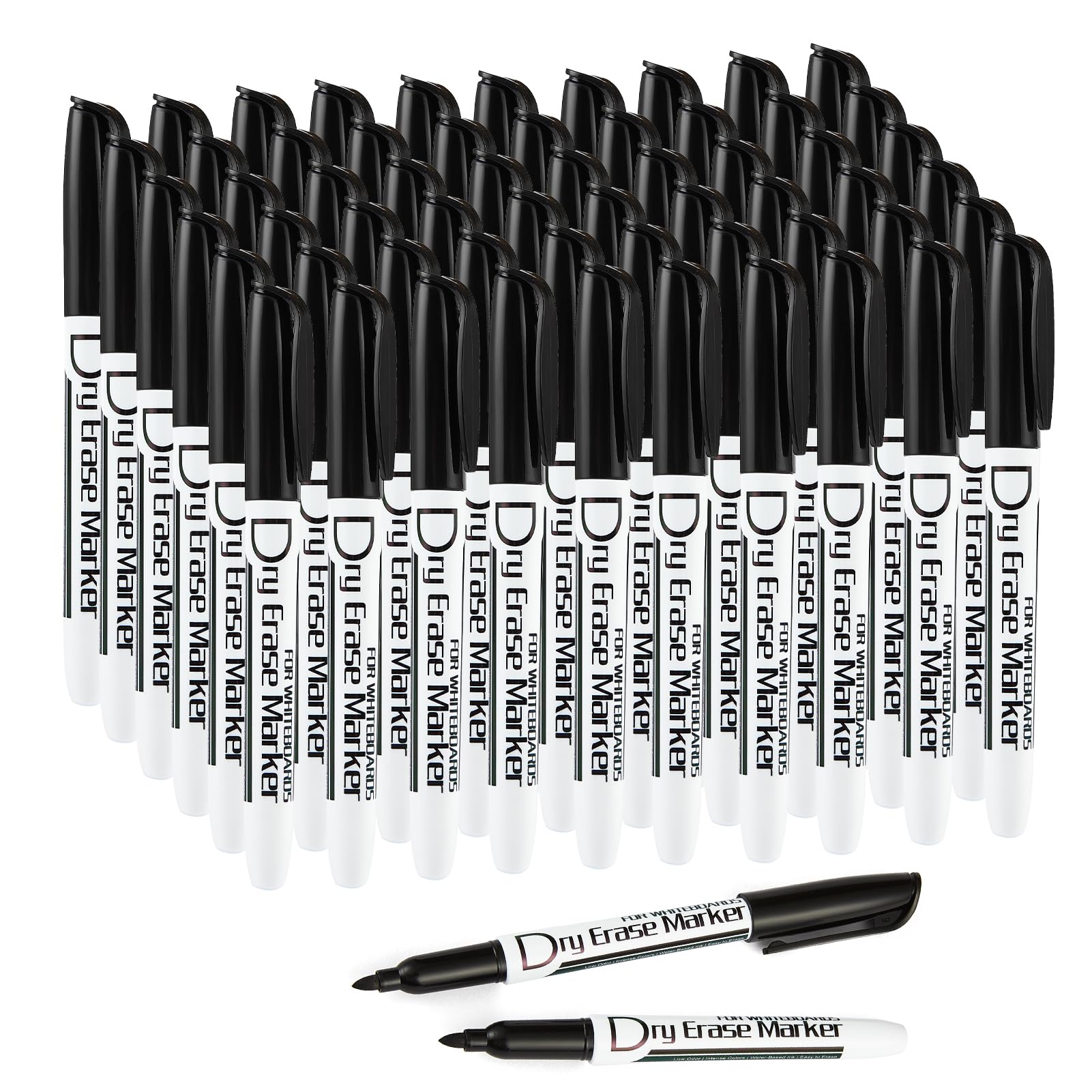 Volcanics Black Dry Erase Markers Bulk Pack of 60 Low Odor Fine Tip Whiteboard Pens for Whiteboard Dry Erase Calendar