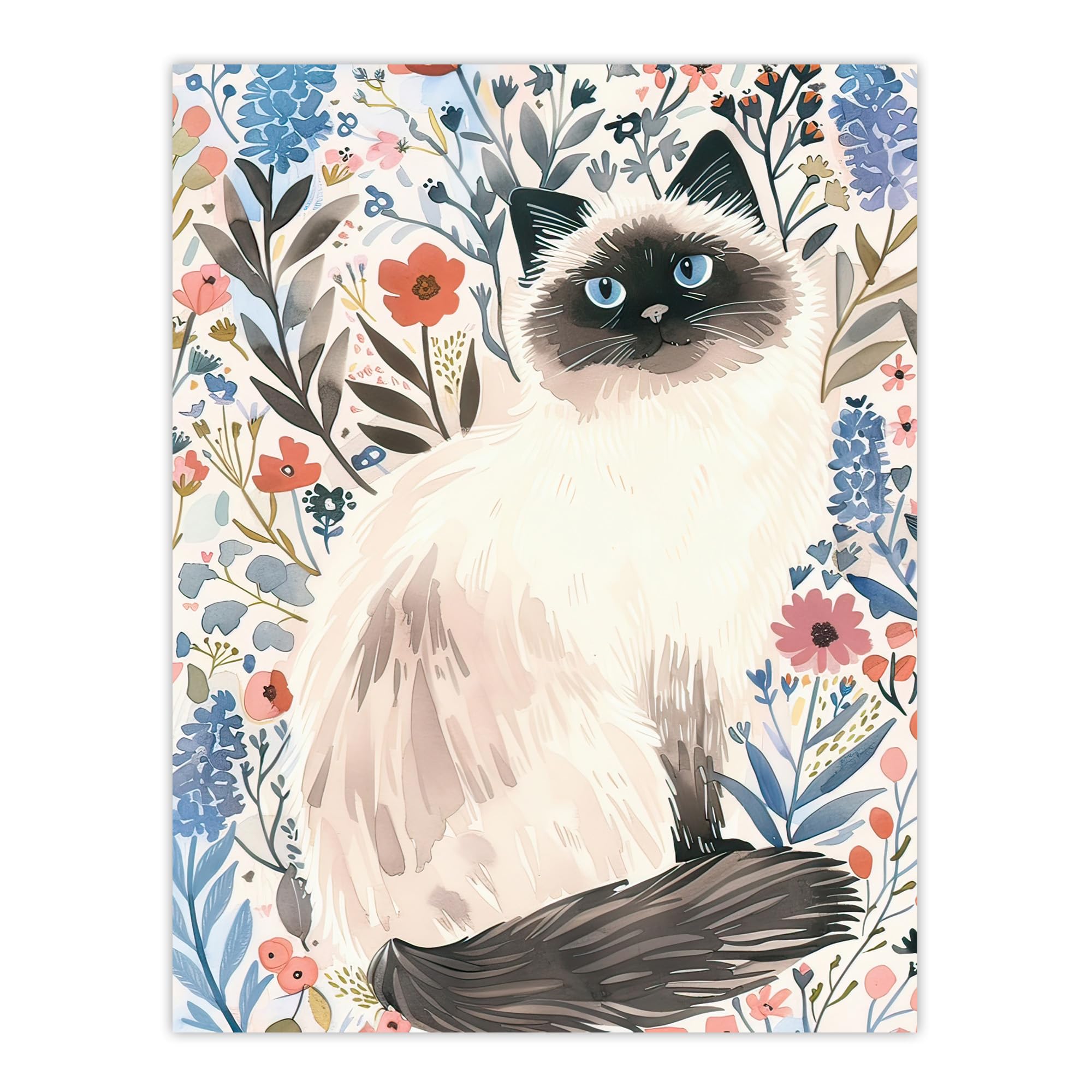 Artery8 - Birman Cat in Lavender Flowers Wall Art Print - W18" x H24"